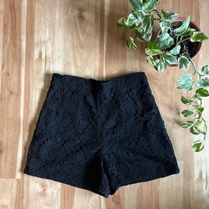 Club Monaco | Black Lace-Like Pattern High Waisted Shorts